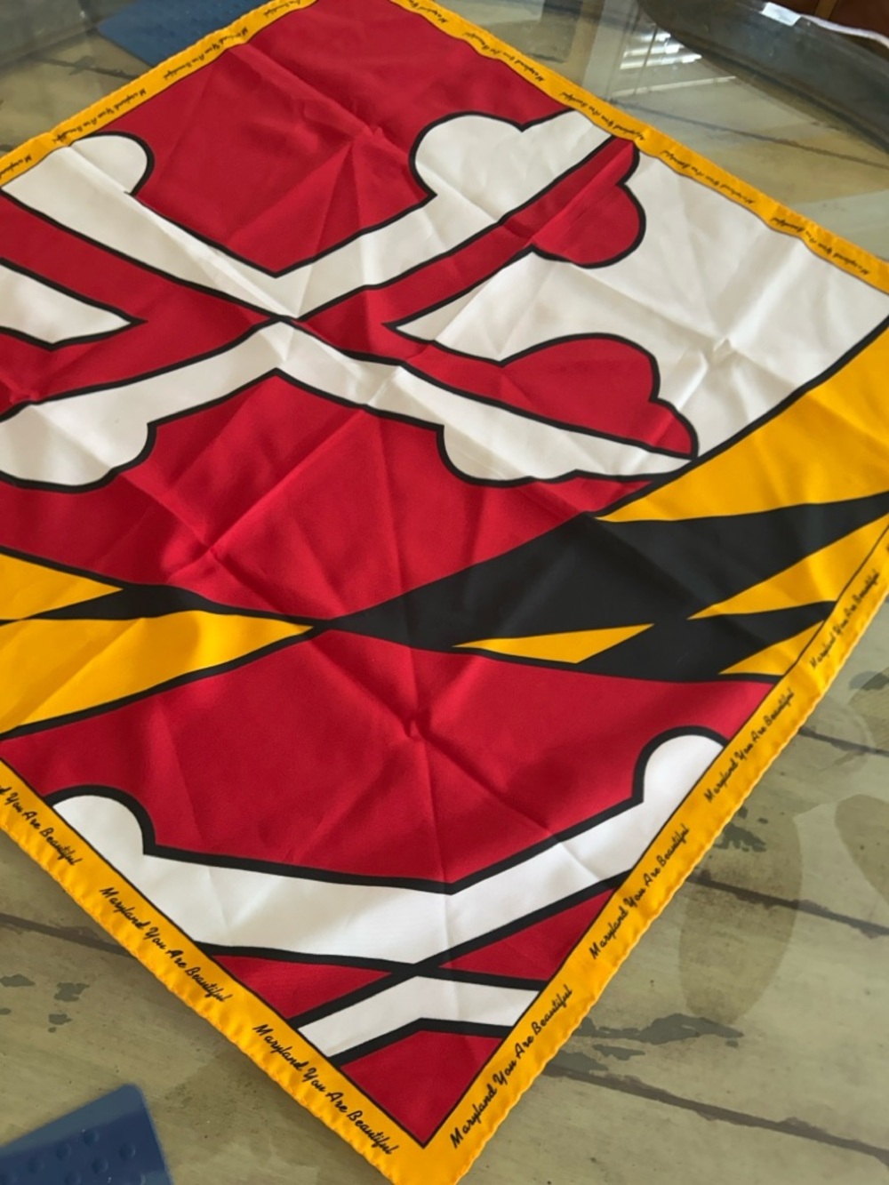 Bold Graphic Red, White, Yellow & Black Silk Scarf Italian 26“ x 26“ - Picture 5 of 11